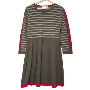 Eliza J Striped Knit Sweater Dress Size L A-Line Long Sleeve Brown Tan Pink